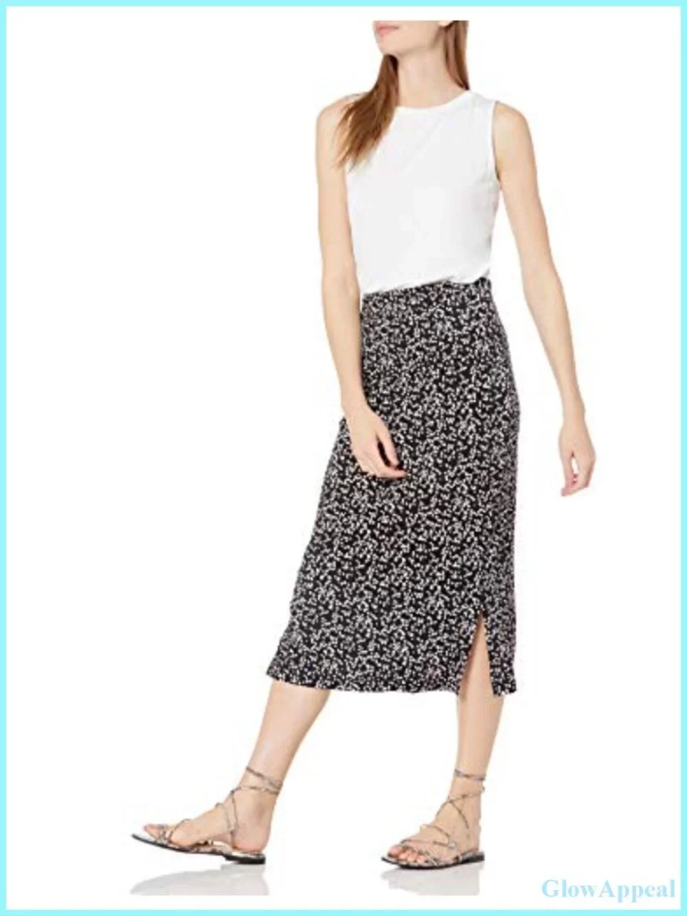 Women's Pull-On Knit Midi Skirt with Elastic Waist, Stretchy, Side Slits